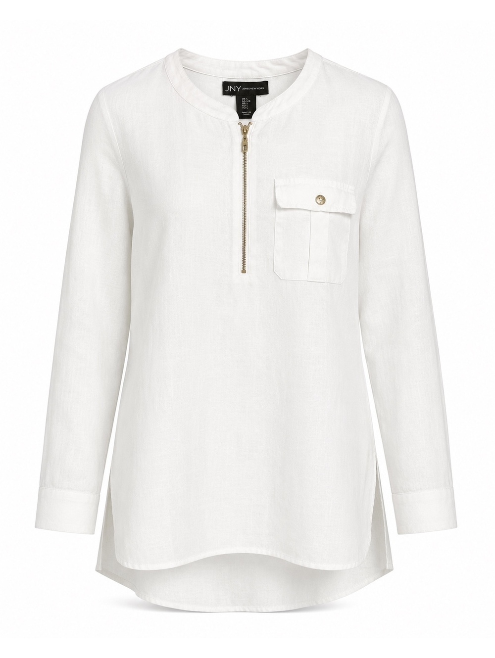 Jones New York White 100% Linen High-Low Zip Tunic Top Large - Picture 2 of 8